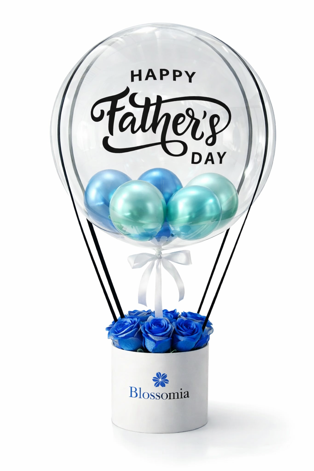 Happy Fathers Day Hot Air Balloon Basket with Blue Roses