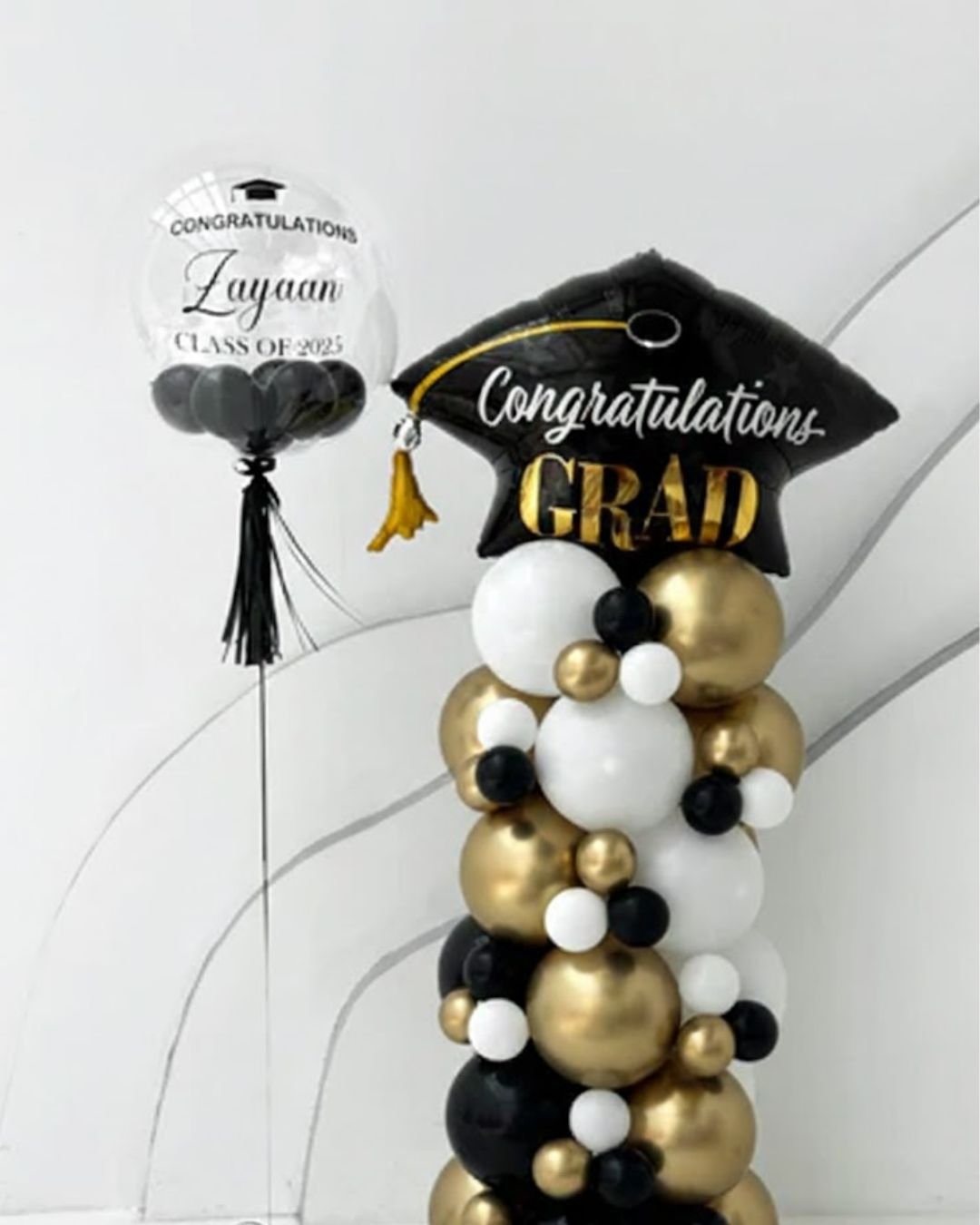 Customized Bubble with Grad Balloon Tower – Personalized Graduation Balloon Display