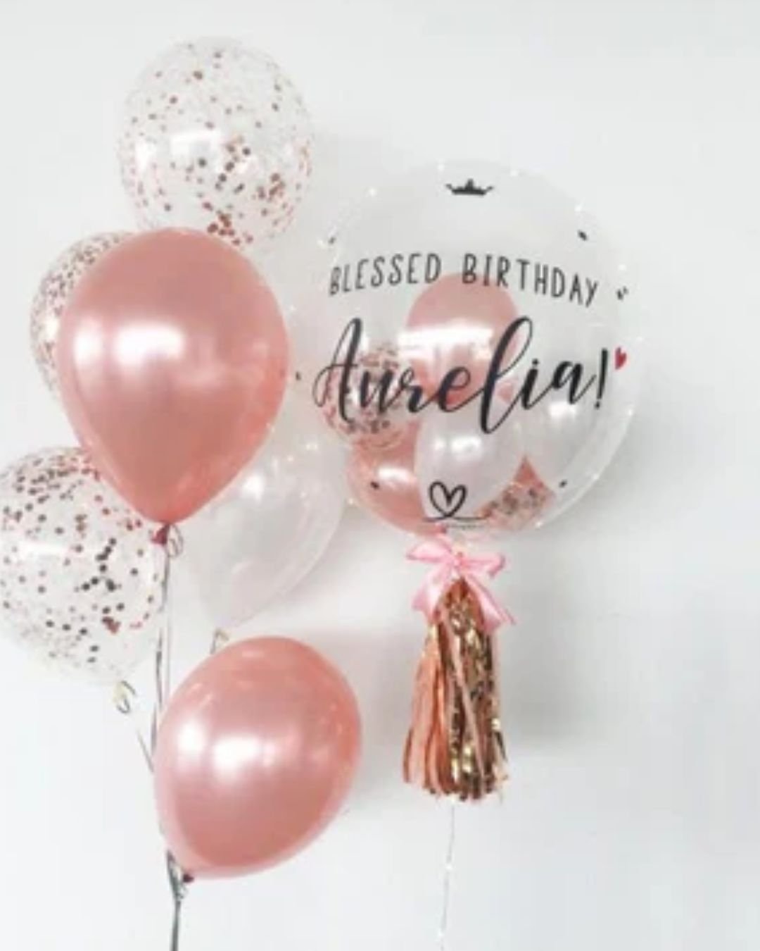 Customized Bubble Balloon Bouquet – Rose Gold with 24" Bubble Balloon